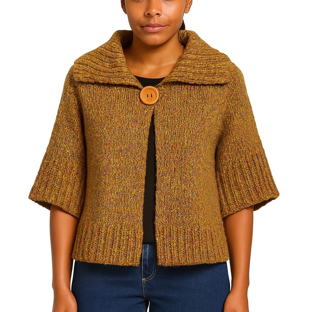 Hannah Mustard Yellow Multicolor Knit Cardigan Sweater Women’s Size Medium